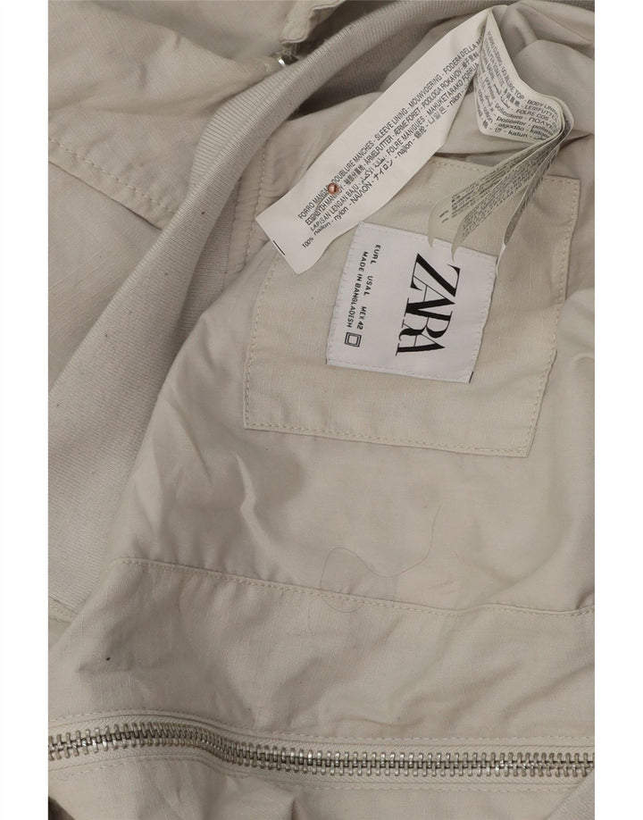 Zara Mens Bomber Jacket UK 40 Large White Nylon