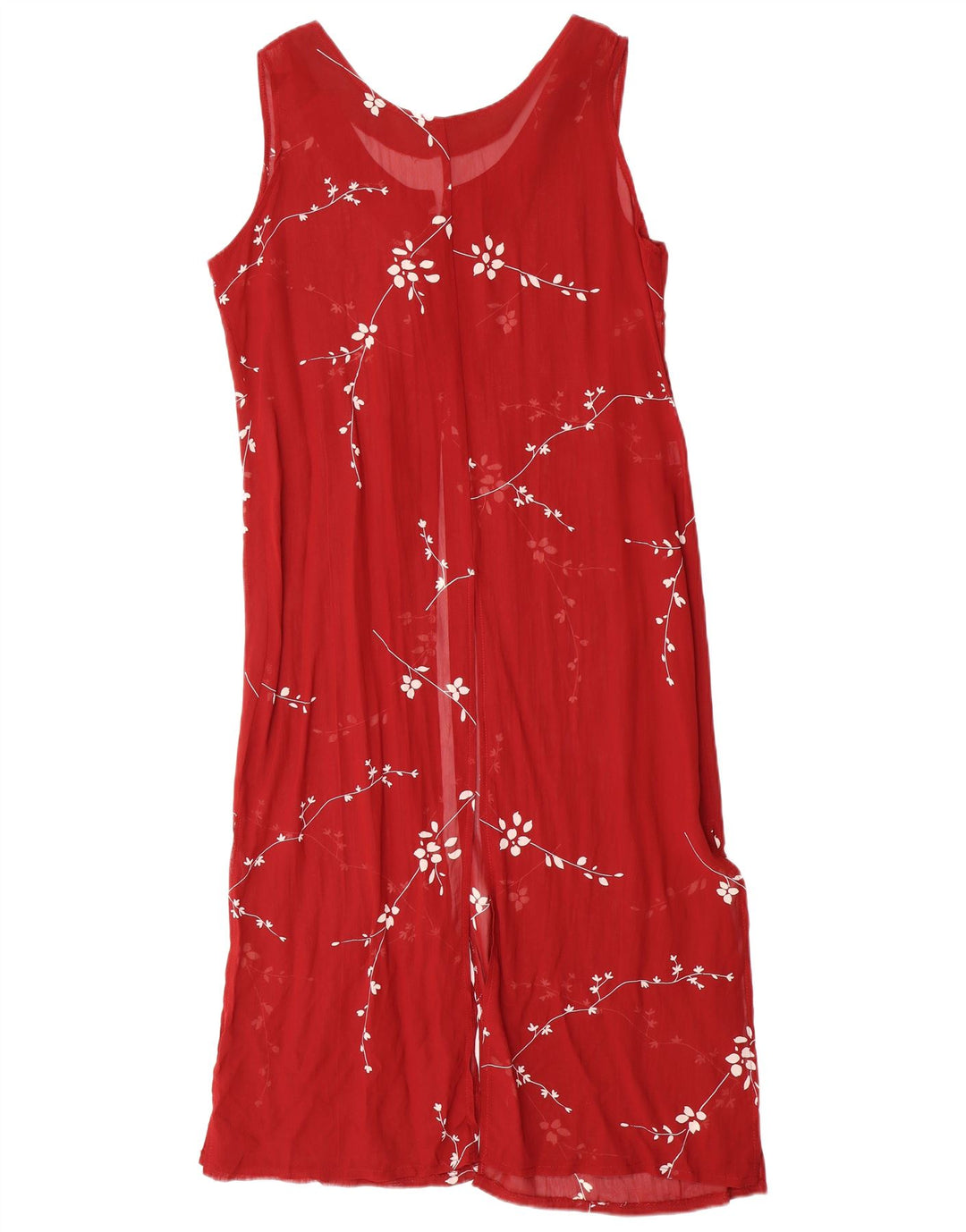 VINTAGE Γυναικείο Αμάνικο Maxi Φόρεμα UK 14 Μεγάλο κόκκινο φλοράλ βισκόζη