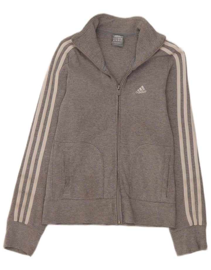 Γυναικεία αθλητική φόρμα Adidas κανονική εφαρμογή τοπ μπουφάν UK 8 μικρό γκρι βαμβακερό