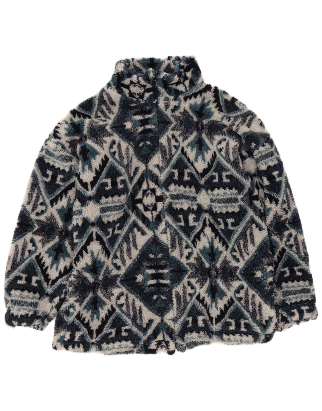 Vintage Ανδρικό Fleece Jacket UK 36 Small Navy Blue Geometric Aztec