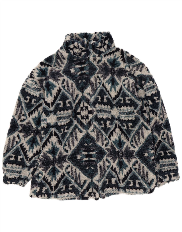 Vintage Ανδρικό Fleece Jacket UK 36 Small Navy Blue Geometric Aztec