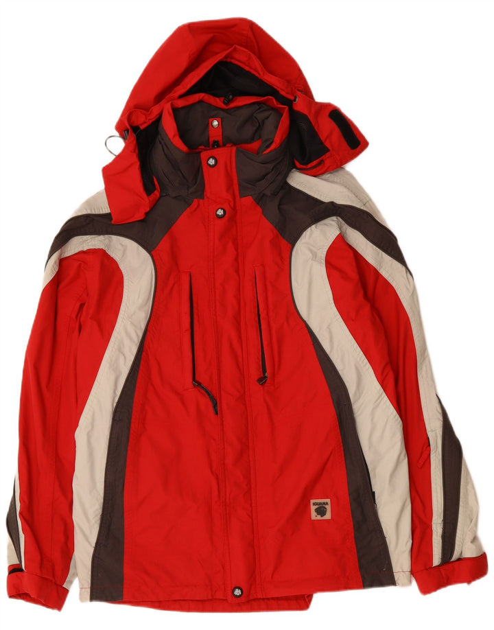 IGUANA Mens Hooded Ski Jacket UK 36 Small Red Colourblock Polyamide