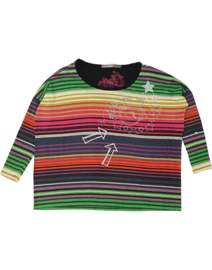 DESIGUAL Womens Graphic Top 3/4 Sleeve UK 14 Medium Multicoloured Striped Vintage Desigual and Second-Hand Desigual from Messina Hembry 
