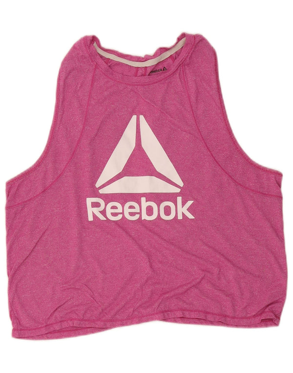 Reebok Γυναικείο Crop Graphic Vest Top UK 16 Large Pink Flecked