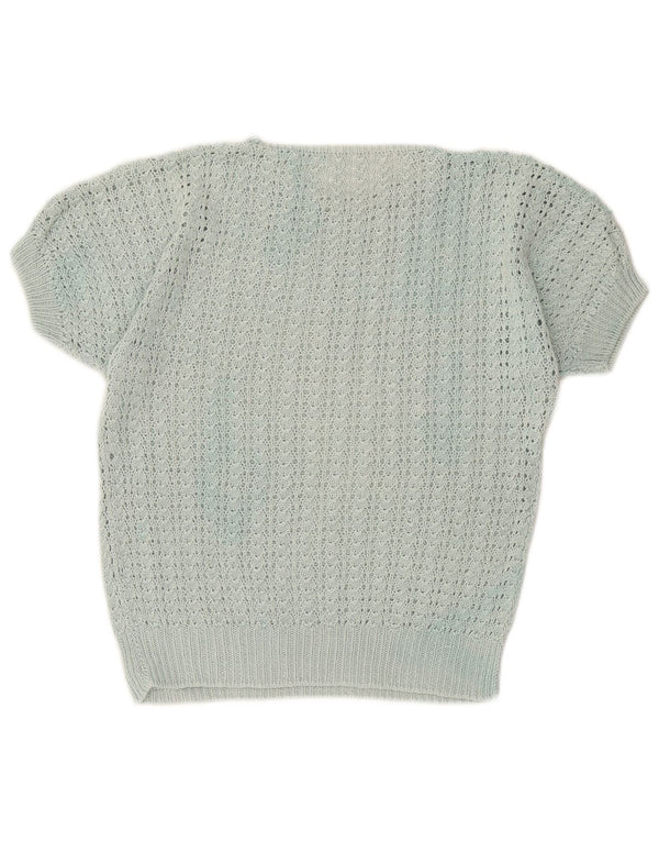 Vintage γυναικείο κοντομάνικο πουλόβερ με λαιμόκαυστο UK 12 μεσαίο τιρκουάζ