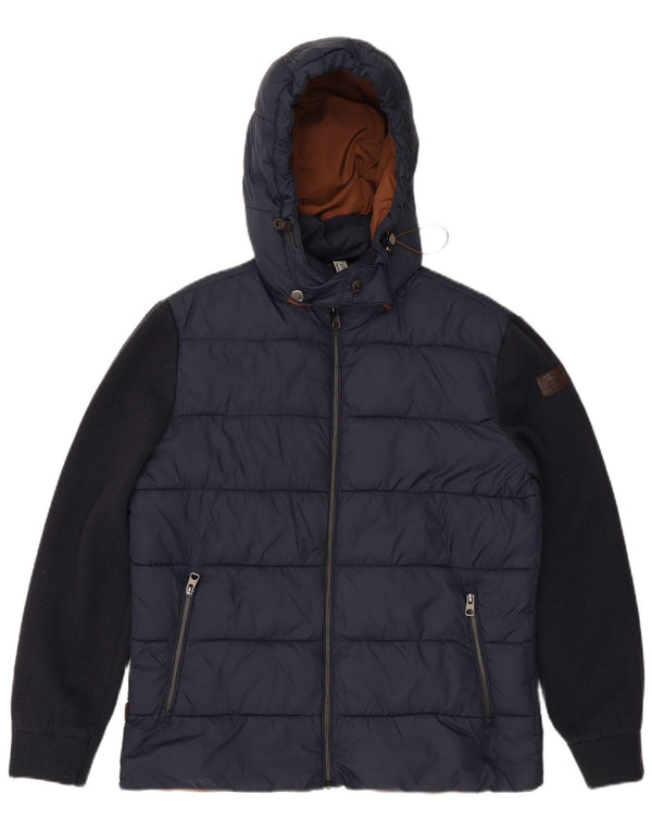 Ανδρικό μπουφάν Fynch Hatton με κουκούλα UK 38 Medium Navy Blue Colorblock