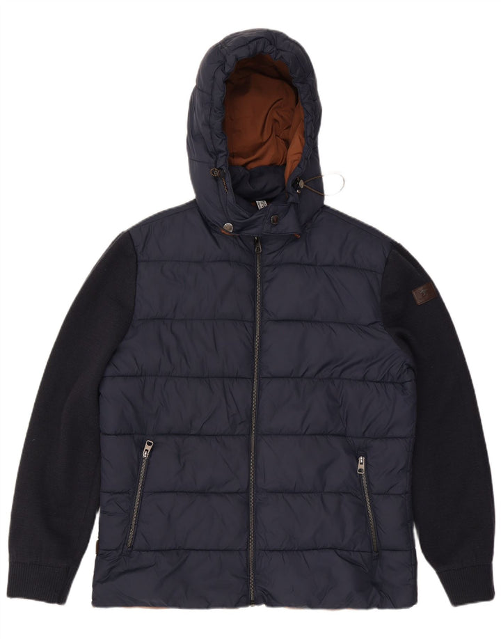 Ανδρικό μπουφάν Fynch Hatton με κουκούλα UK 38 Medium Navy Blue Colorblock