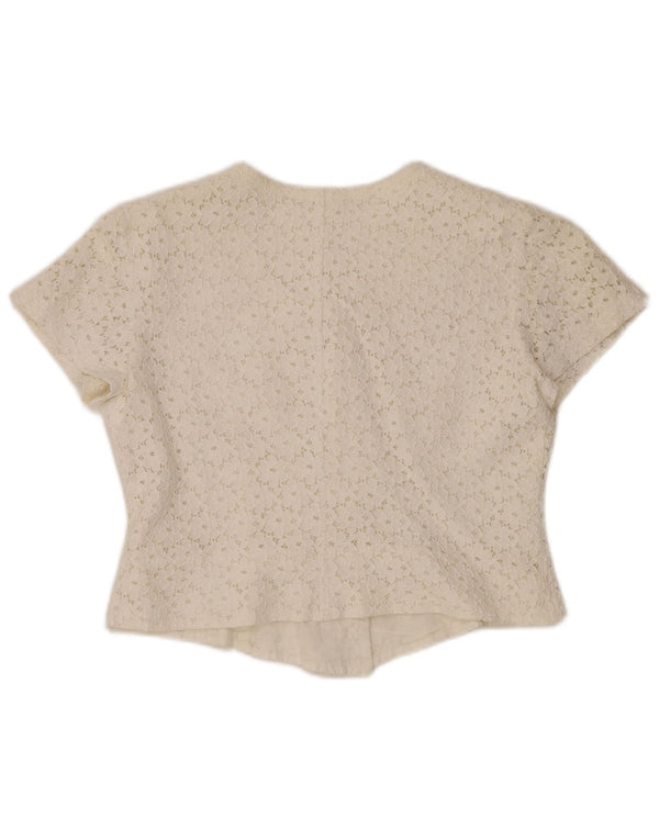 VINTAGE γυναικείο κοντομάνικο πουκάμισο μπλούζα IT 46 μεγάλο εκρού φλοράλ