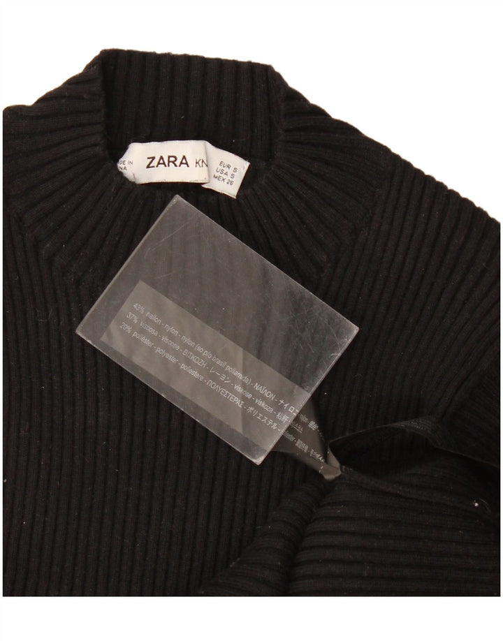 Zara Γυναικεία Πλεκτή Μπλούζα Τοπ UK 8 Small Black Nylon