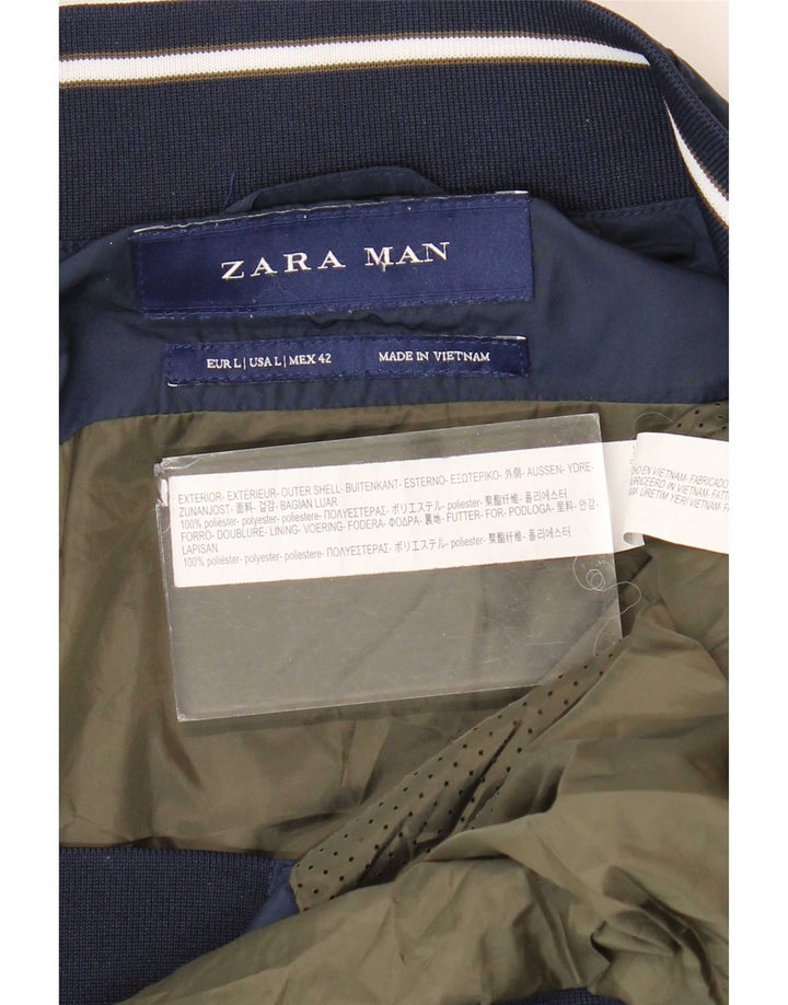 Zara Ανδρικό Bomber Jacket UK 40 Large Navy Blue Polyester