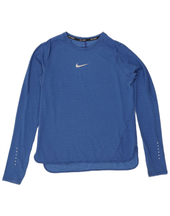 Nike γυναικείο Dri Fit Top μακρυμάνικο UK 14 Large Blue Pinstripe Polyester