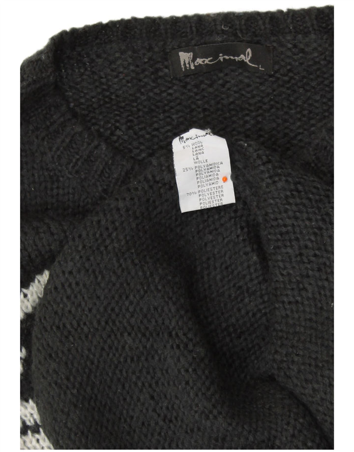 VINTAGE Γυναικείο πουλόβερ με λαιμόκοψη UK 16 Large Black Fair Isle Wool