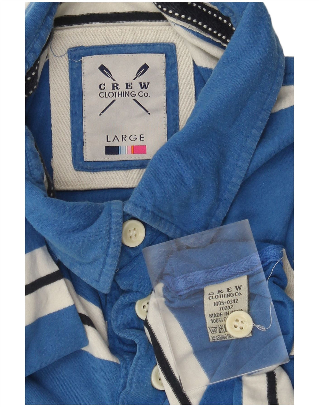 Crew Clothing Ανδρικό πουκάμισο πόλο μεγάλο μπλε ριγέ βαμβακερό