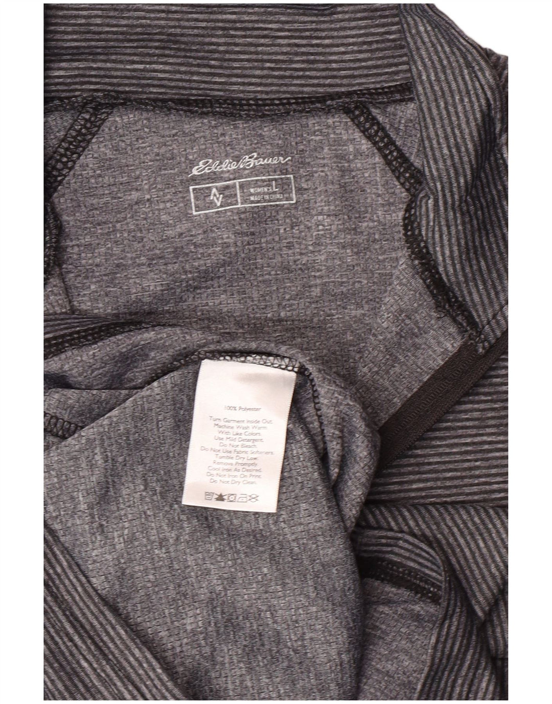 Eddie Bauer Γυναικεία μπλούζα με φερμουάρ μακρυμάνικο UK 14 μεγάλα γκρι ριγέ σπορ