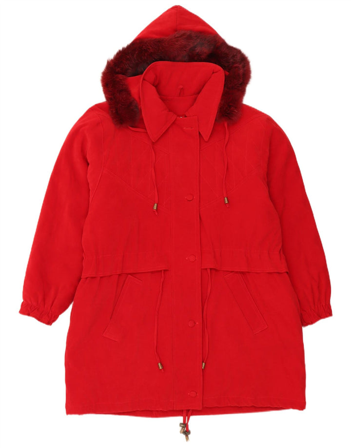 Vintage γυναικείο μπουφάν Parka με κουκούλα μεγάλου μεγέθους UK 18 XL κόκκινο πολυεστέρα