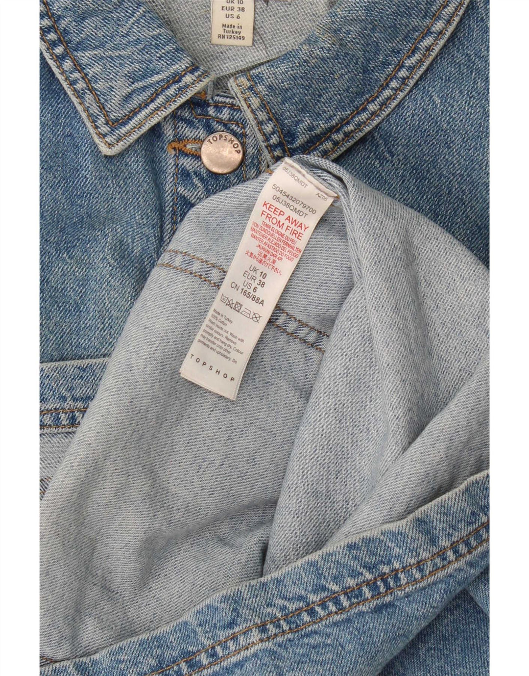 Topshop Γυναικείο Τζιν Μπουφάν UK 10 Small Blue Cotton
