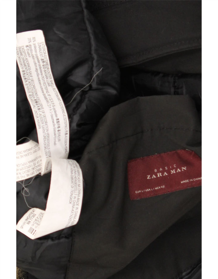 Zara Ανδρικό μπουφάν Parka με κουκούλα UK 40 μεγάλο μαύρο βαμβακερό