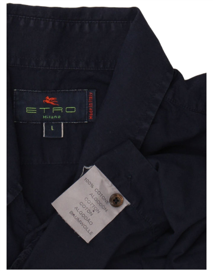 ETRO Mens Milano Shirt Large Navy Blue Cotton