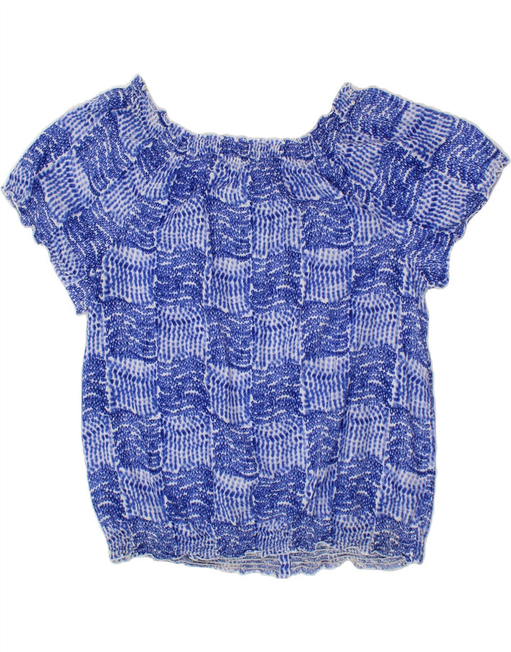 IZOD Womens Short Sleeve Shirt Blouse UK 18 XL Blue Patchwork Cotton Vintage Izod and Second-Hand Izod from Messina Hembry 