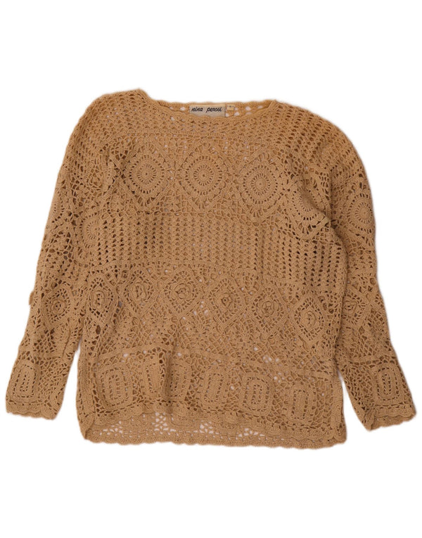 VINTAGE Γυναικείο πουλόβερ με λαιμόκοψη μεγάλου μεγέθους UK 10 Small Beige