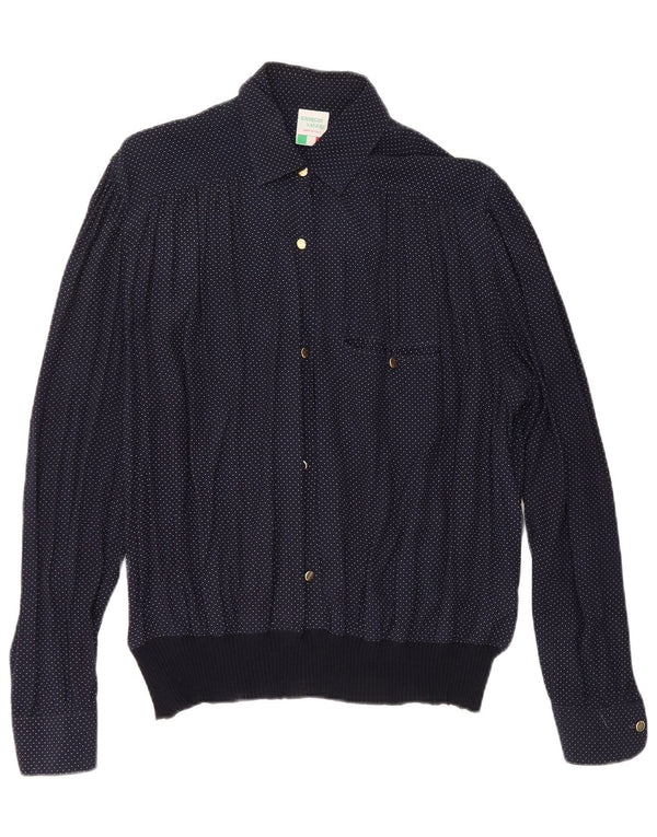 VINTAGE Γυναικείο Πουκάμισο Μπλούζα UK 16 Large Navy Blue Spotted Viscose
