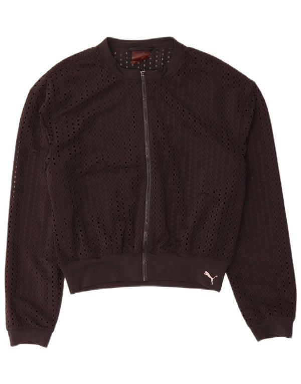 PUMA Womens Oversized Crop Graphic Tracksuit Top Jacket UK 10 Small Black