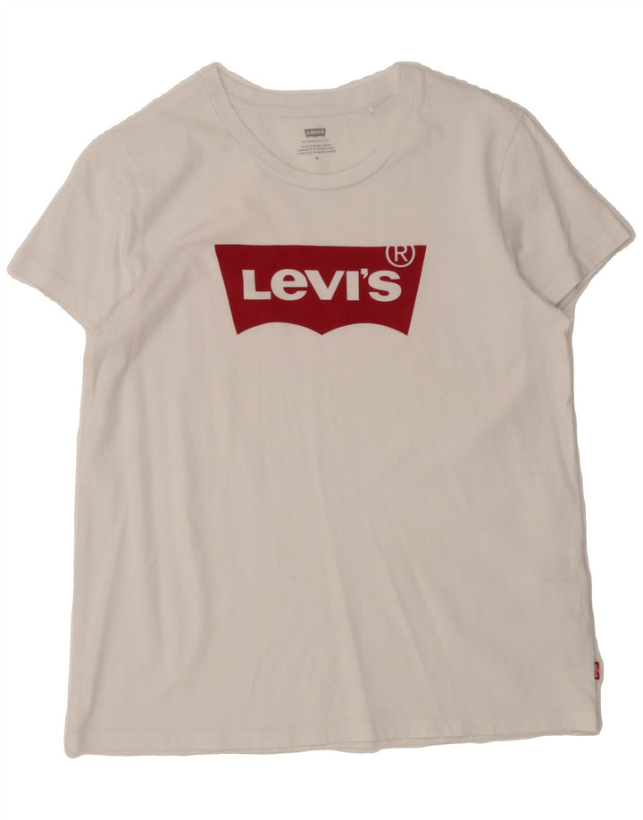 LEVI'S Womens Graphic T-Shirt Top UK 14 Medium White Cotton Vintage Levi's and Second-Hand Levi's from Messina Hembry 