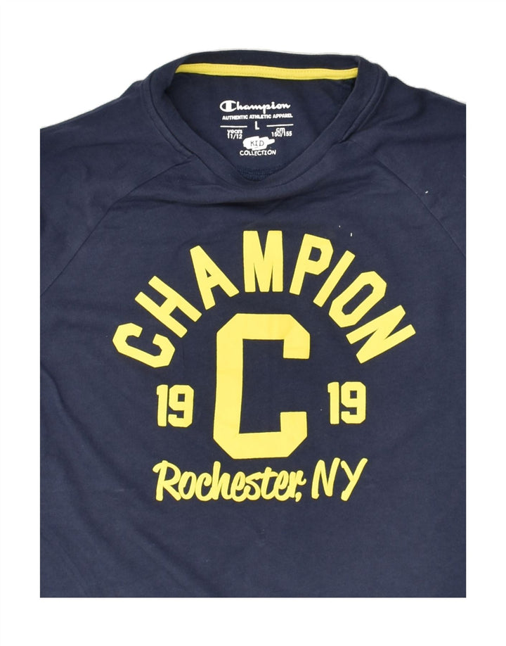 CHAMPION Boys Graphic Top Long Sleeve 11-12 Years Large Navy Blue | Vintage Champion | Thrift | Second-Hand Champion | Used Clothing | Messina Hembry 