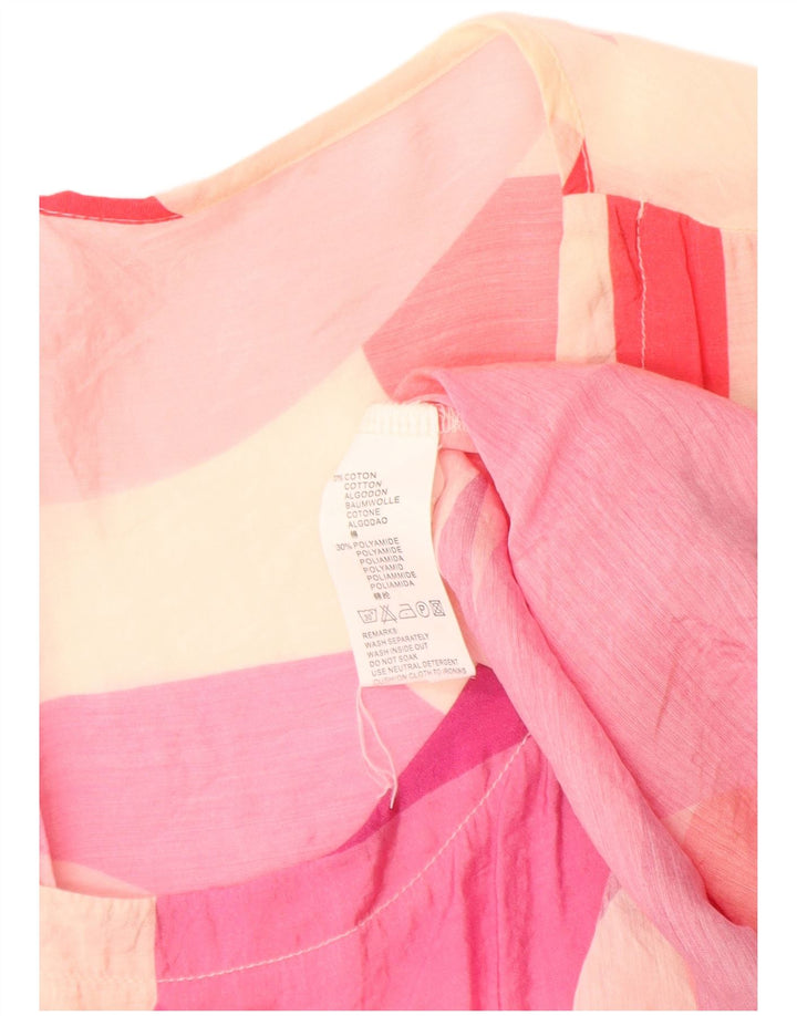 Vintage Γυναικεία See Through Γραφική Μπλούζα Κορυφαίο UK 14 Medium Pink Colourblock