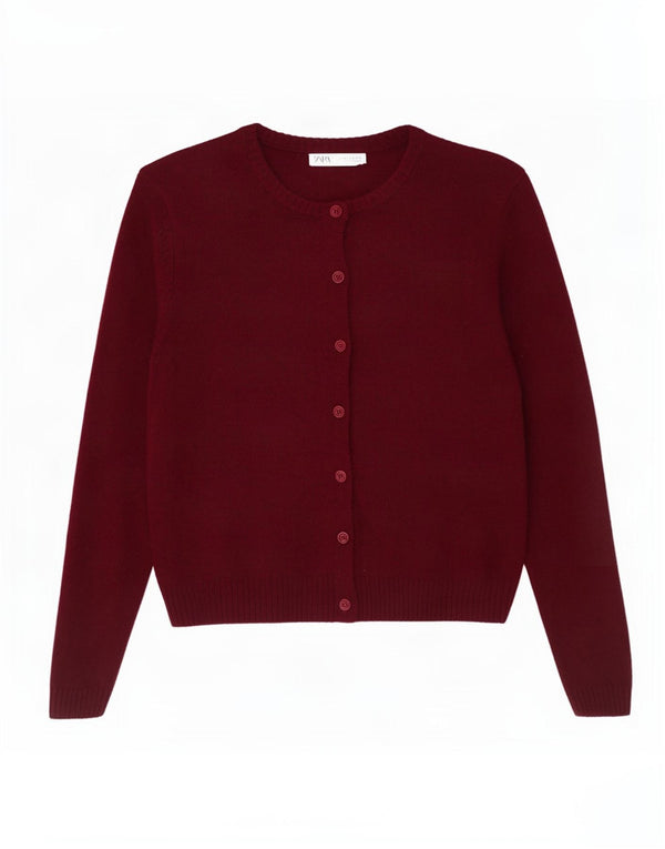 Zara Γυναικείο πουλόβερ ζακέτα UK 18 XL Μαλλί μπορντό