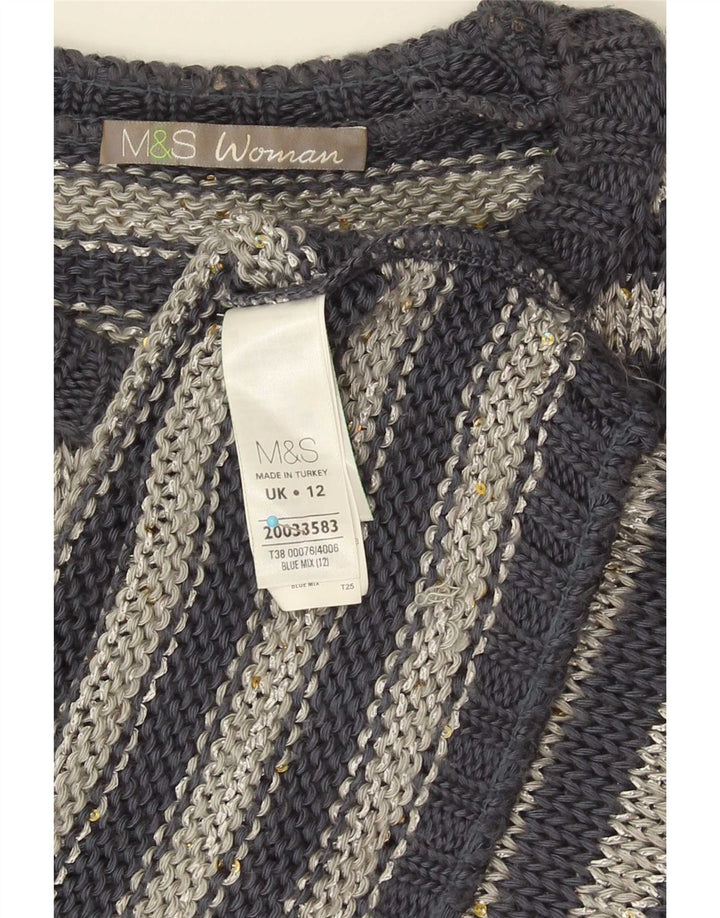 Marks & Spencer Γυναικείο πουλόβερ με λαιμόκαυστο UK 12 μεσαίο γκρι ριγέ