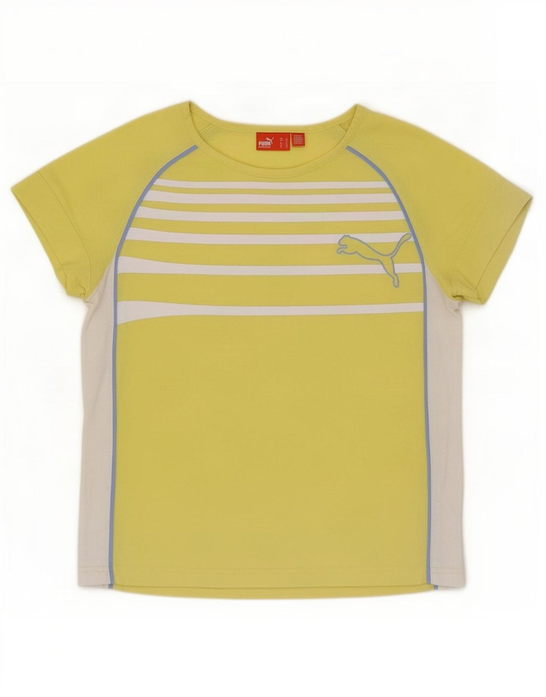 Puma Γυναικείο T-Shirt Top UK 12 Μέτριο κίτρινο ριγέ