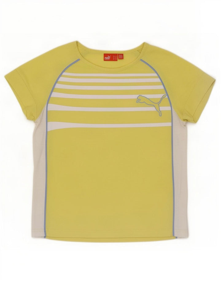 Puma Γυναικείο T-Shirt Top UK 12 Μέτριο κίτρινο ριγέ