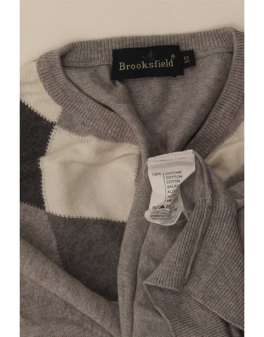 Ανδρικό πουλόβερ Brooksfield με V λαιμόκοψη IT 50 Medium Grey Argyle/Diamond