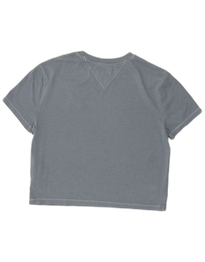 TOMMY HILFIGER Γυναικείο Crop γραφικό T-shirt Top UK 10 Small Grey Cotton