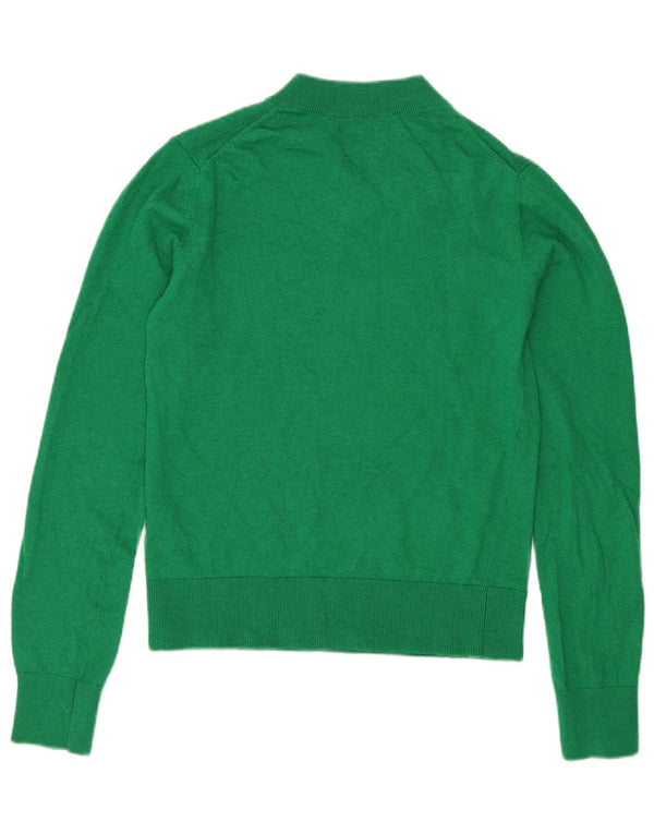 Massimo Dutti Womens V-Neck Jumper Sweater UK 6 XS Green Wool