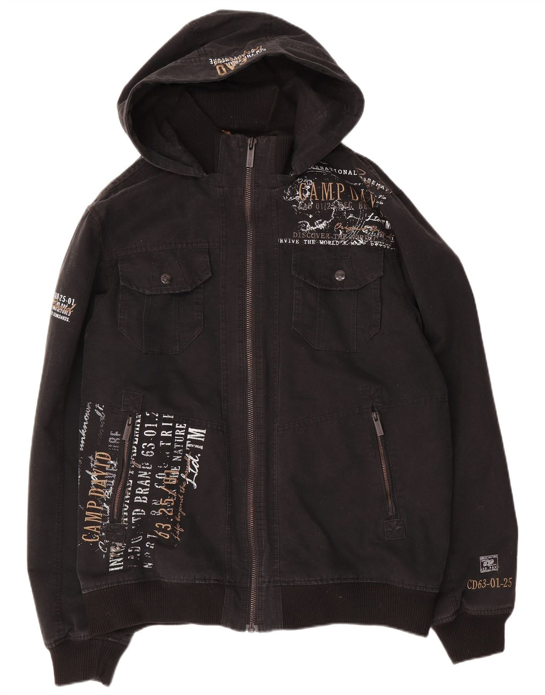 Camp David Mens Graphic Bomber Jacket UK 42 XL Μαύρο βαμβακερό