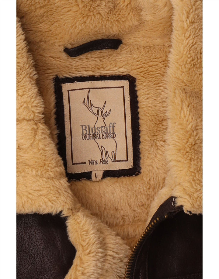 BLUSTAFF Γυναικείο Shearling Jacket UK 16 Large Brown Δερμάτινο