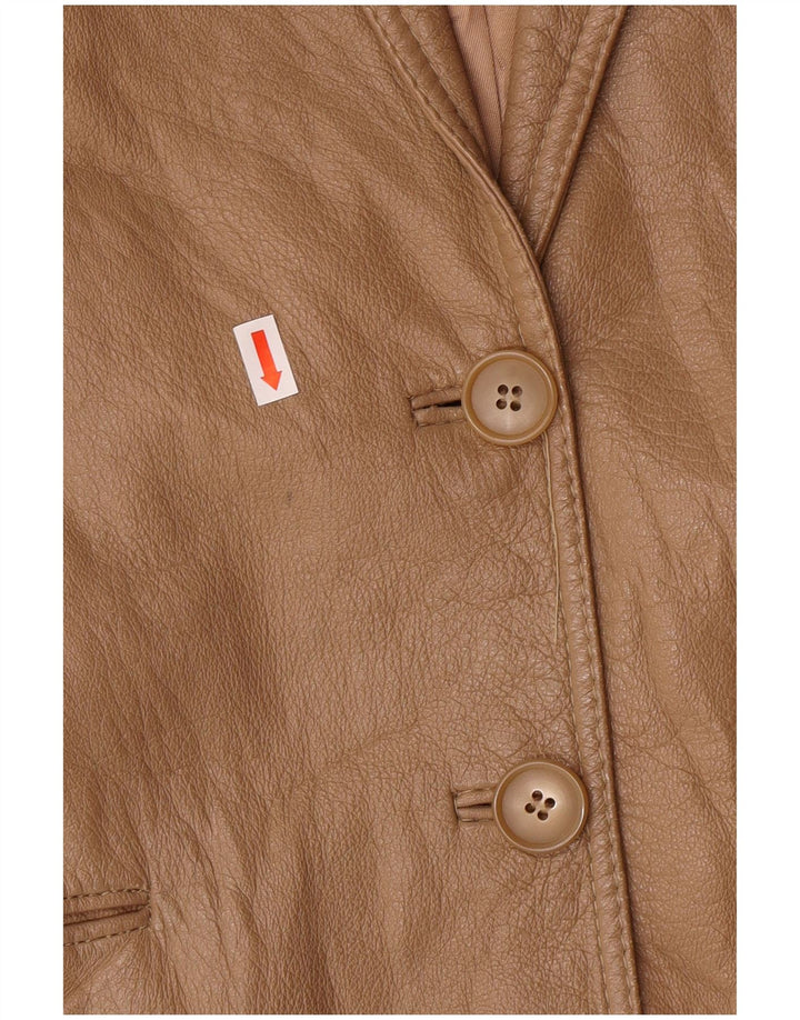 Vintage Γυναικείο Μπουφάν Blazer IT 44 Medium Beige Δερμάτινο Classic