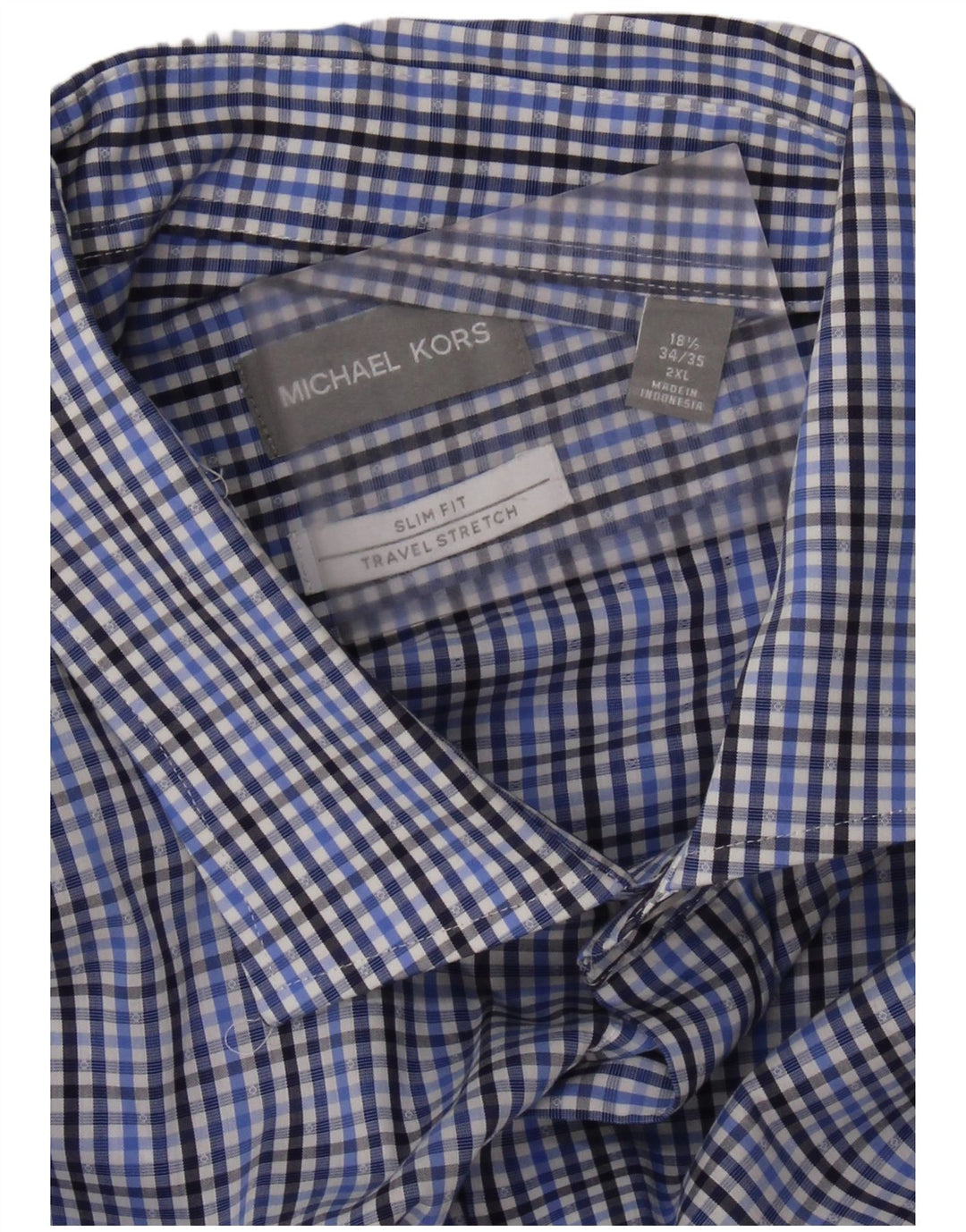 MICHAEL KORS Ανδρικό πουκάμισο Slim Fit Size 18 1/2 2XL Blue Check Cotton