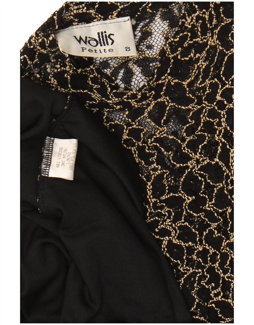 WALLIS Γυναικείο μάξι δαντελένιο φόρεμα UK 8 Small Black Floral Viscose