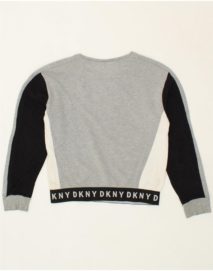 DKNY Boys Graphic Sweatshirt Jumper 8-9 Years Large Grey Colourblock Vintage Dkny and Second-Hand Dkny from Messina Hembry 