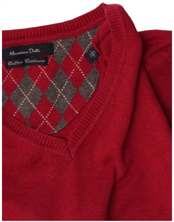 Ανδρικό πουλόβερ Massimo Dutti με V λαιμόκοψη XL Κόκκινο βαμβακερό