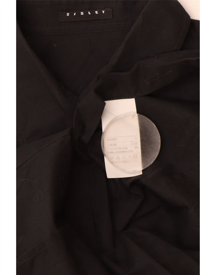 Sisley γυναικείο πουκάμισο UK 14 μεγάλο μαύρο βαμβακερό