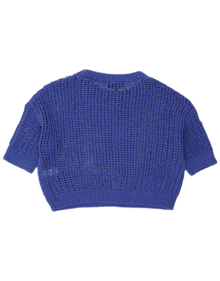 Zara Γυναικεία Oversized See Through Knit Crop Top UK 10 Small Blue Cotton