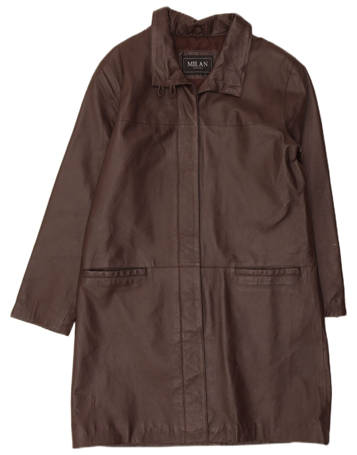 MILAN Γυναικείο Δερμάτινο Παλτό UK 14 Μεγάλο Καφέ Δερμάτινο