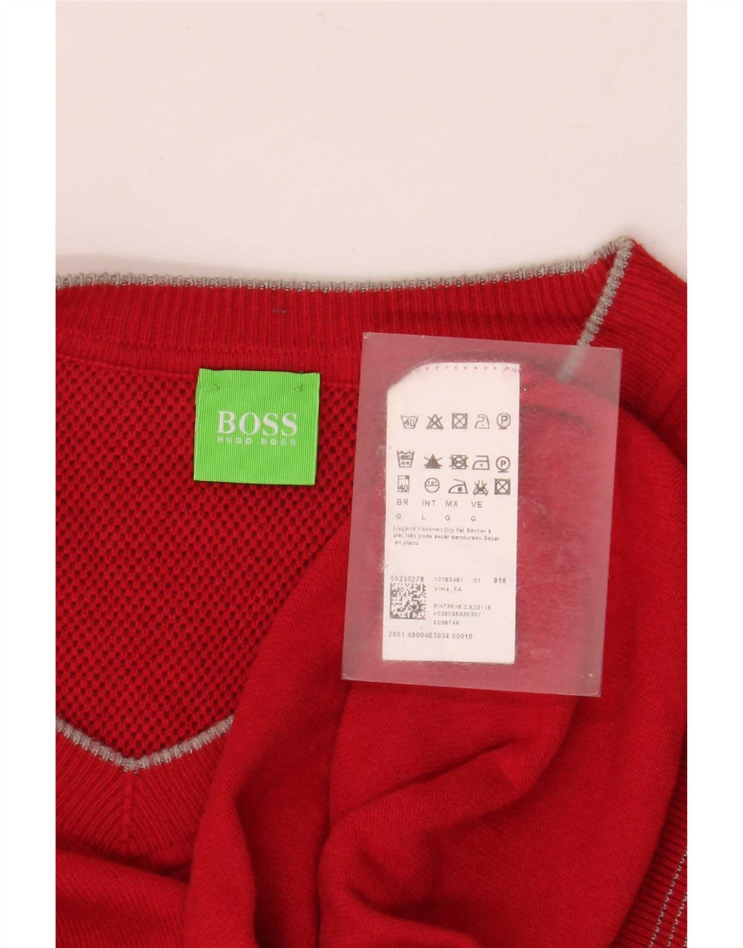 Ανδρικό πουλόβερ Hugo Boss με V λαιμόκοψη, μεγάλο κόκκινο πολυακρυλικό