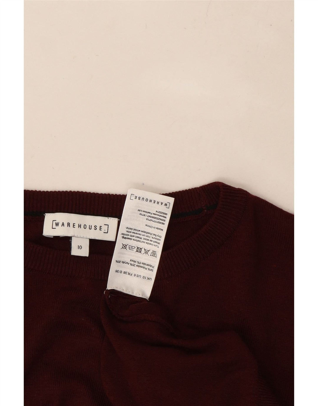WAREHOUSE Γυναικείο πουλόβερ με λαιμόκοψη UK 10 Small Burgundy Polyester