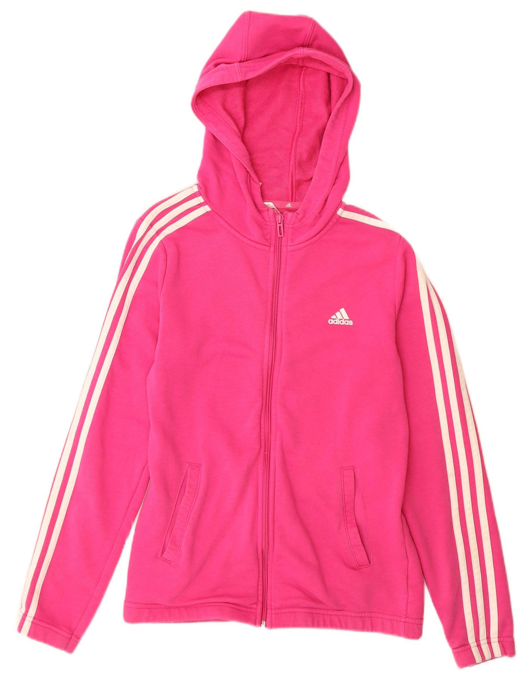 ADIDAS Girls Zip Hoodie πουλόβερ 14-15 ετών Ροζ βαμβακερό
