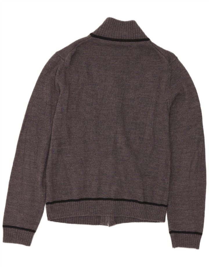 CALVIN KLEIN JEANS Γυναικείο πουλόβερ ζακέτα UK 10 Μικρό γκρι παρθένο μαλλί